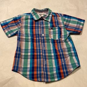 Kids Headquarters Plaid Collared Button Down Short Sleeve Shirt- Size 4
